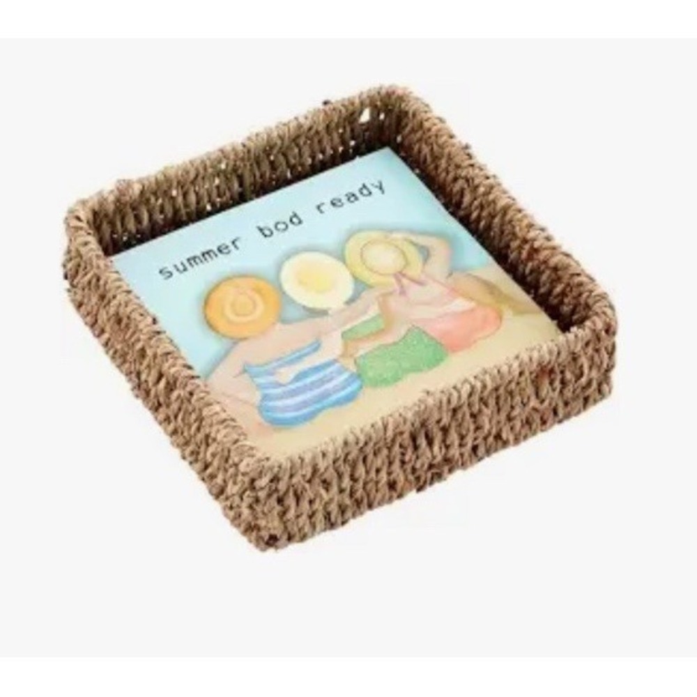 New Mud Pie SUMMER BOD‎ READY Cocktail Napkins With Square Wicker Holder